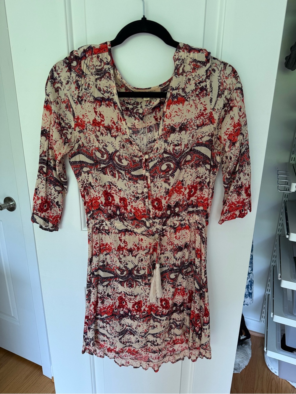 Black Swan Cream Mini Dress with Red Paisley Print